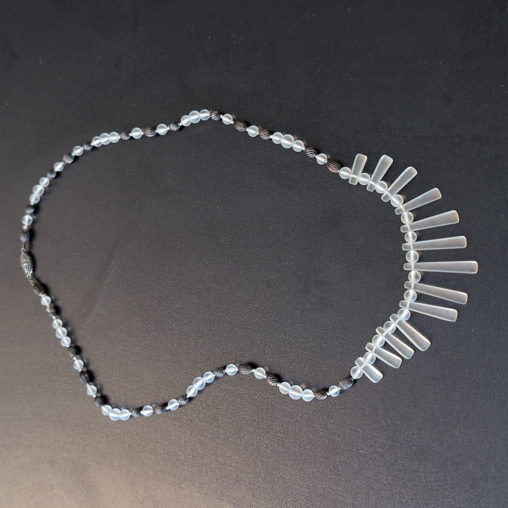Antique Frosted Rock Crystal and Sterling Silver Fringe Necklace